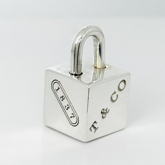 Tiffany 1837 Cube Box Square Padlock Lock Charm Pendant in Sterling Silver - Picture 1 of 7
